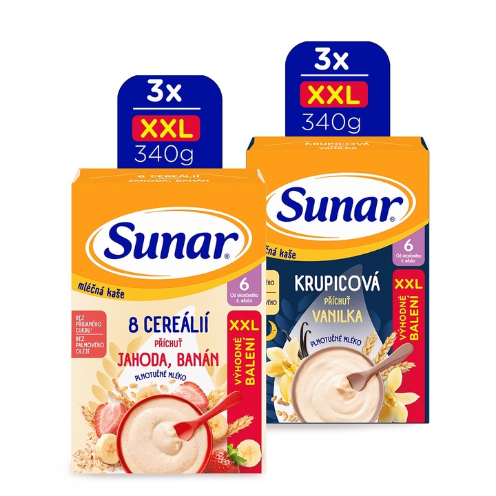 Sunar mléčná kaše XXL míchané příchutě 6m+, 340 g