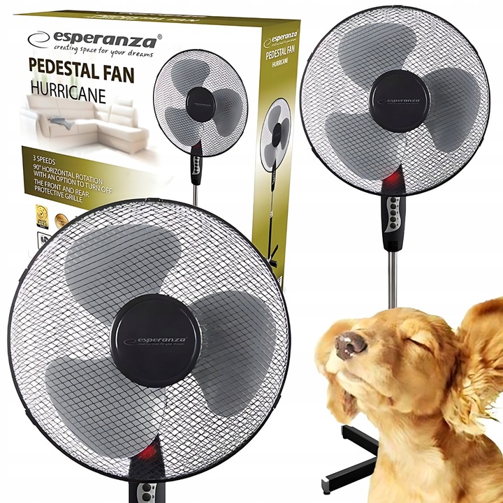 TICHÝ STOJANOVÝ VENTILÁTOR, PODLAHOVÝ VENTILÁTOR PRO DŮM, OSCILACE, SILNÝ, 50 W
