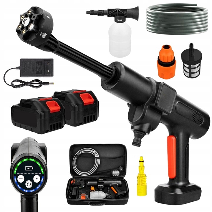 TLAKOVÁ MYČKA 200BAR AKUMULÁTOROVÁ LI-ION VÝKONNÁ 3500W 2 AKU 6V1 TRYSKA