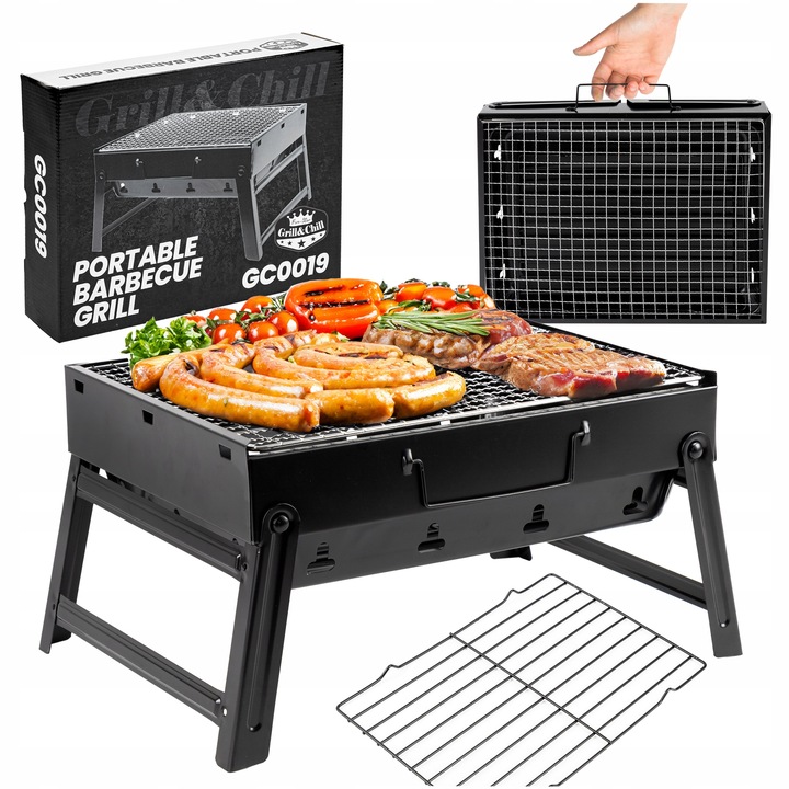 TURISTICKÝ GRIL PŘENOSNÝ SKLÁDACÍ KEMPINGOVÝ KUFR ROŠT GRIL&CHILL