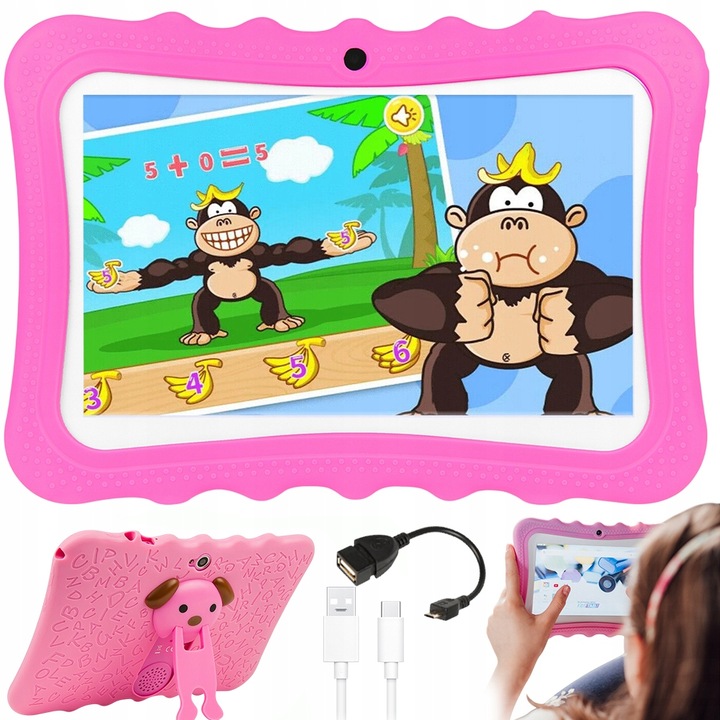 Tablet pro děti 7" vzdělávací hra hračky sada růžová