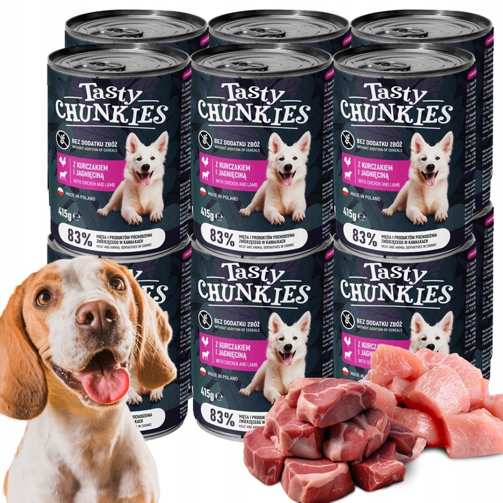 Tasty Chunkies vlhké krmivo pro psy Kuře a jehněčí 83% MASA 12x415g