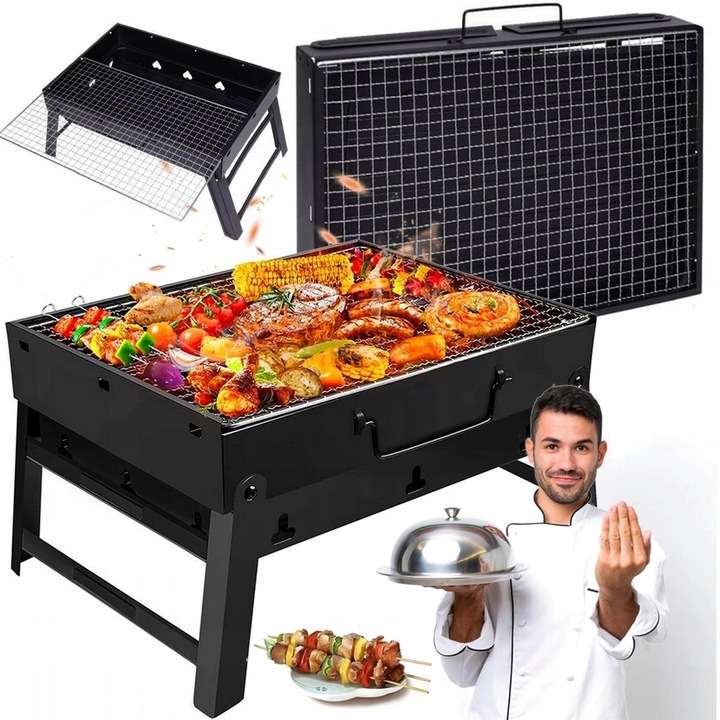 TURISTICKÝ GRIL SKLÁDACÍ UHLÍKOVÝ KUFR PŘENOSNÝ KEMP NA POZEMEK BBQ