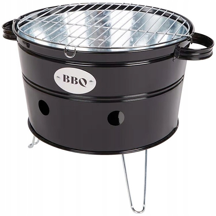 Uhlíkový gril 35 cm Přenosný turistický grilovací kyblík BBQ černý