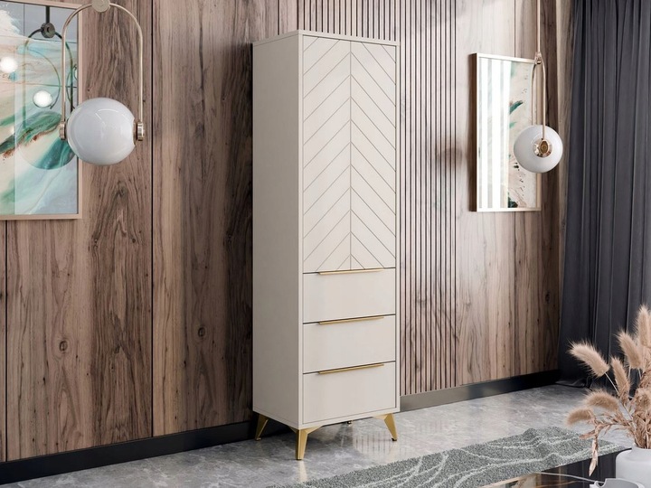 Úzká šatní skříň 54 cm se šuplíky XELA - písková béžová