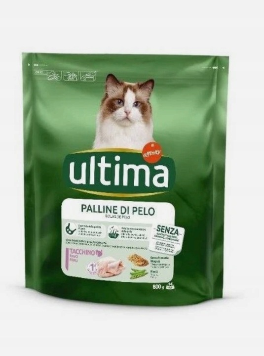 ULTIMA Kožešinové kuličky s krůtím masem – suché krmivo pro kočky 800 g