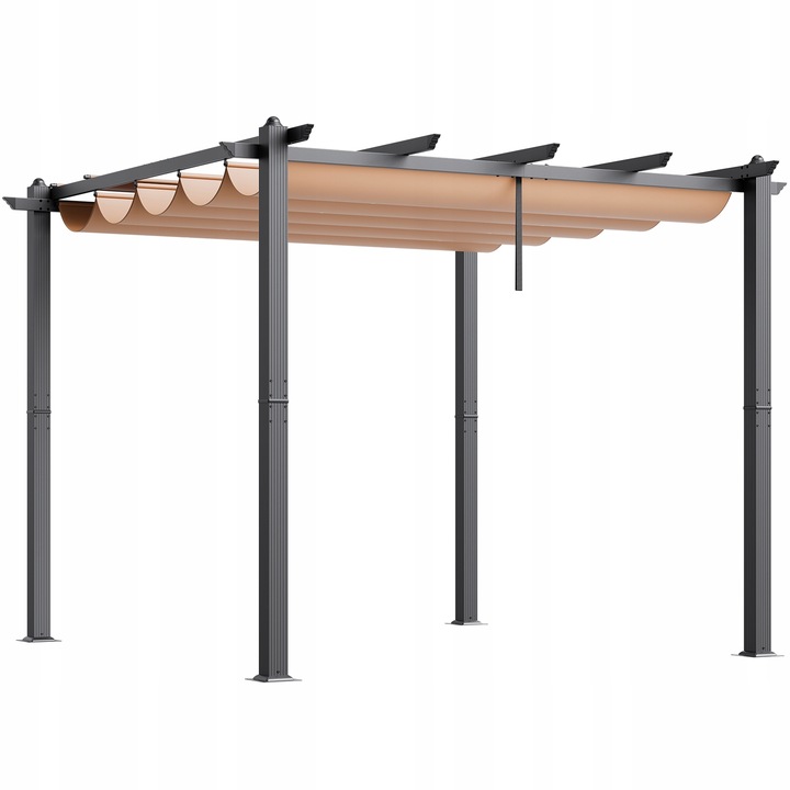 Venkovní zatahovací pergola 10"x10" se sluneční stříškou, hliníková béžová