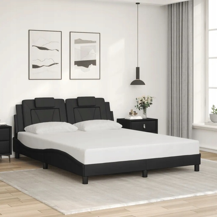 vidaXL Rám postele s opěrkou hlavy, černý, 160 x 200 cm, umělá kůže