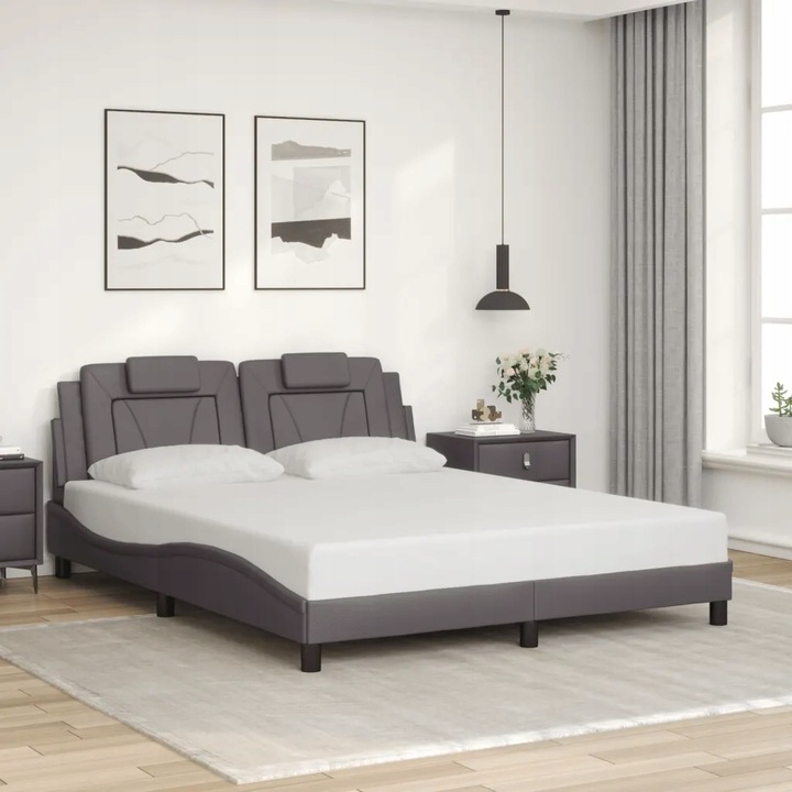 vidaXL Rám postele s opěrkou hlavy, šedá, 160 x 200 cm, umělá kůže