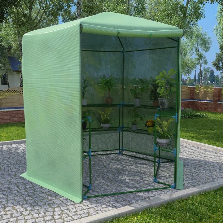 vidaXL Skleník s policemi, ocel, 227 x 223 cm