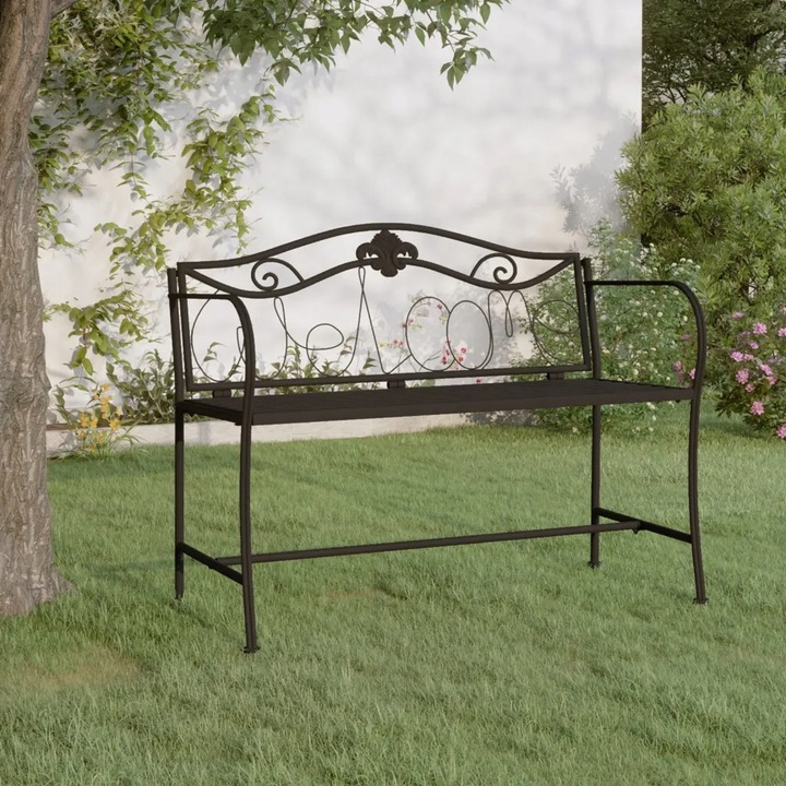vidaXL Zahradní lavička pro 2 osoby, 104 cm, černá, ocelová