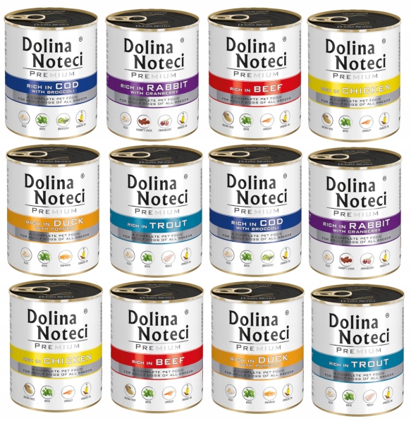 Vlhké krmivo pro psy Dolina Noteci Premium MIX 6 příchutí 12x800 SET PLECHOVEK LEVNĚ