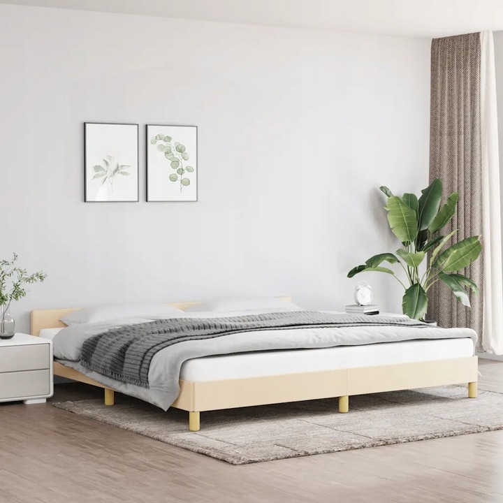 vidaXL Rám postele bez matrace, krémový, 200 x 200 cm, čalouněný látkou