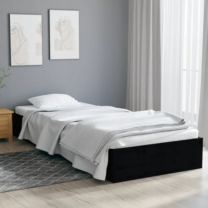 vidaXL Rám postele, černý, masivní dřevo, 75x190 cm, jednolůžkový
