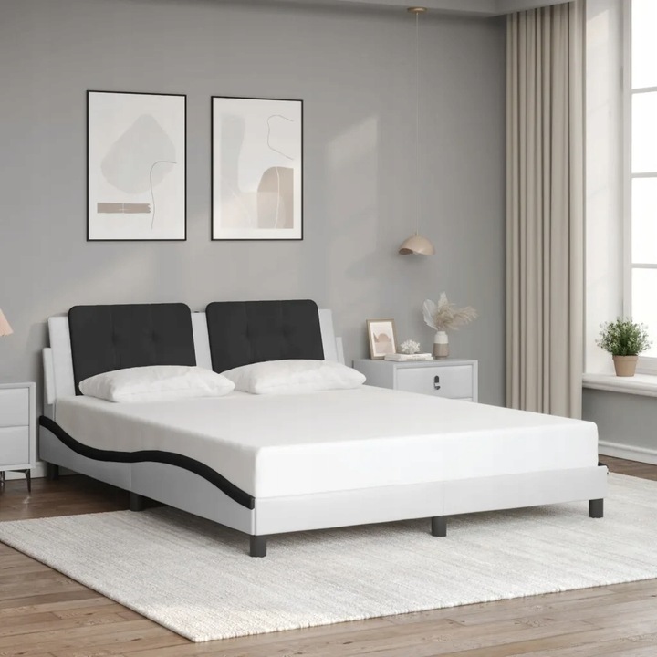 vidaXL Rám postele s opěrkou hlavy, bílo-černý, 160 x 200 cm, ekokůže