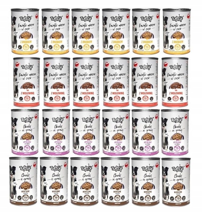 VLHKÉ KRMIVO PRO PSA 75 % MASA KUSY V OMÁČCE TUF TUF MIX 24x415 g. 9,96 kg