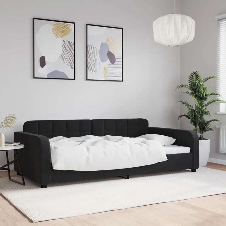 vidaXL Pohovka s funkcí spaní, černá, 100 x 200 cm, čalouněná sametem