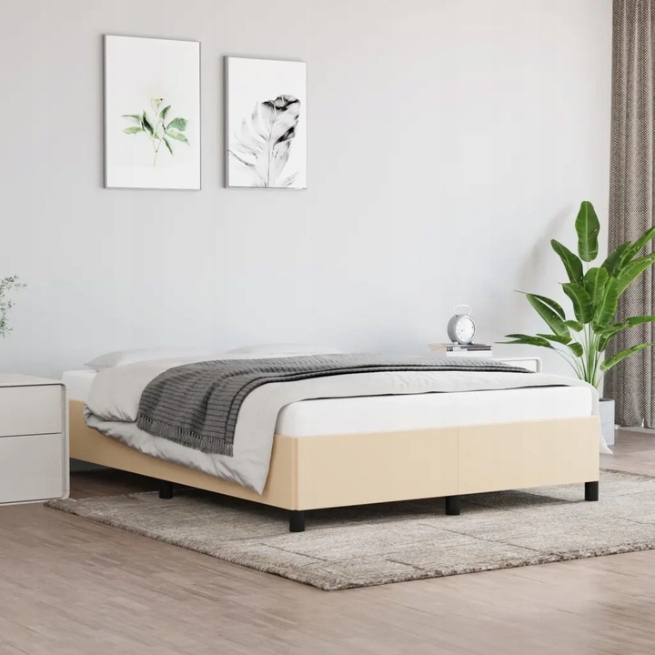 vidaXL Rám postele bez matrace, krémový, 140 x 200 cm, čalouněný látkou