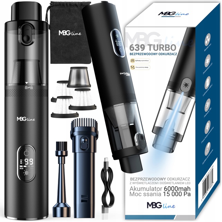 VÝKONNÝ RUČNÍ AKUMULÁTOROVÝ VYSAVAČ DO AUTA 15KPA S FUNKCÍ FOUKÁNÍ