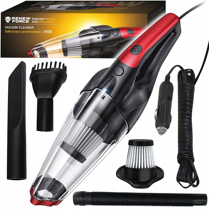 VÝKONNÝ Vysavač do auta Ruční s svítilnou HEPA filtr 12V 100W koncovky