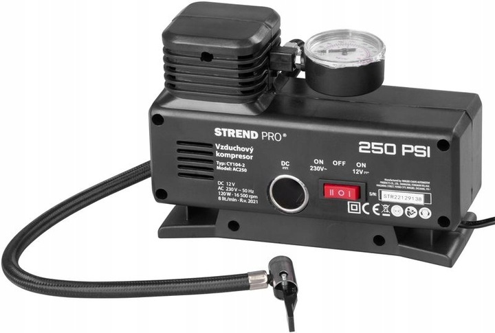 VZDUCHOVÝ KOMPRESOR STREND PRO AIRCOM 1L 250 BAR 230 V/12 V KABEL 3,5M