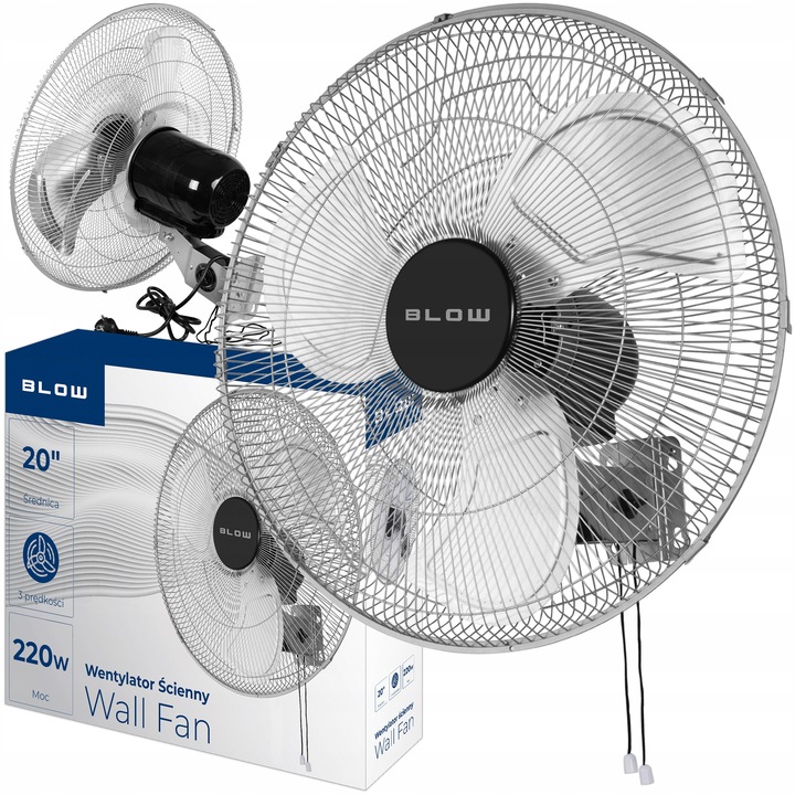 VÝKONNÝ NÁSTĚNNÝ VENTILÁTOR, VENTILÁTOR NA STĚNU 220 W, 50 CM, TICHÝ VENTILÁTOR