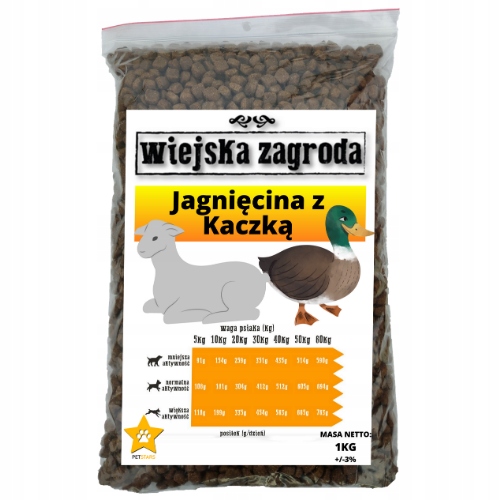 Wiejska Zagroda JEHNĚČÍ S KACHNOU 1KG pro psa