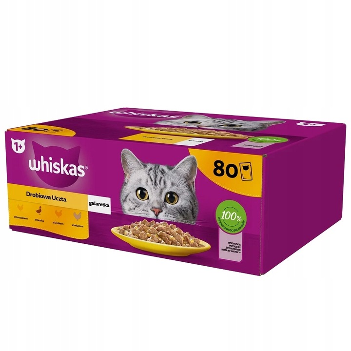 WHISKAS Adult kočky s kuřecím masem, kachnou, drůbežím a krůtím masem 80 x 85 g