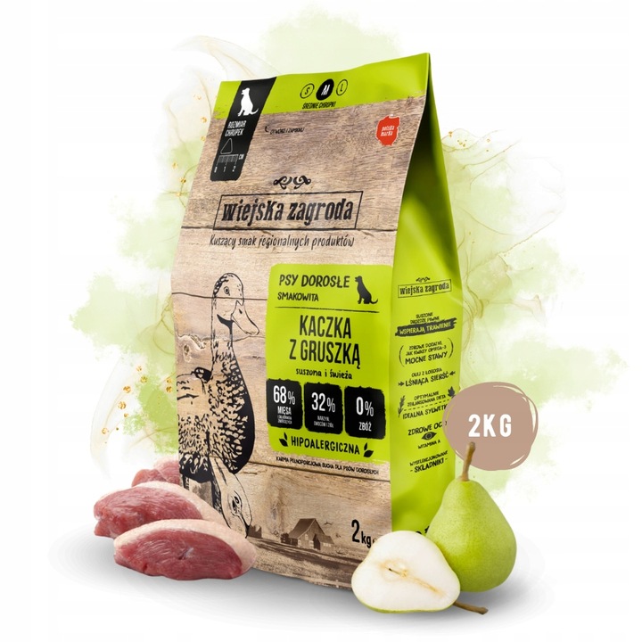 Wiejska Zagroda Krmivo suché pro psa KACHNA s HRUŠKOU Střední plemena M 2 kg