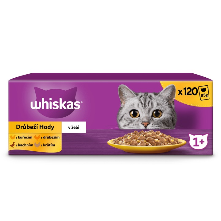 Whiskas kapsičky drůbeží výběr v želé pro dospělé kočky 85g nejlevnější