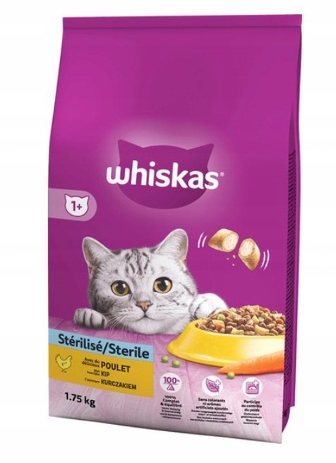 WHISKAS SUCHÉ KRMIVO PRO KOČKY S KUŘECÍM MASEM STERILE 1,75 kg