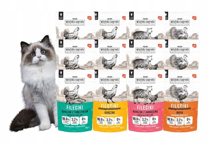 Wiejska Zagroda Vlhké Krmivo pro kočky Filetky mix chutí 12x85g