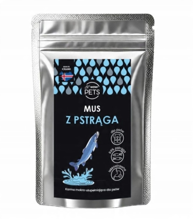WOW HAU MUS S PSTRUHEM PRO PSA 100g PŘÍRODNÍ SLOŽENÍ MOŘSKÉ ŘASY