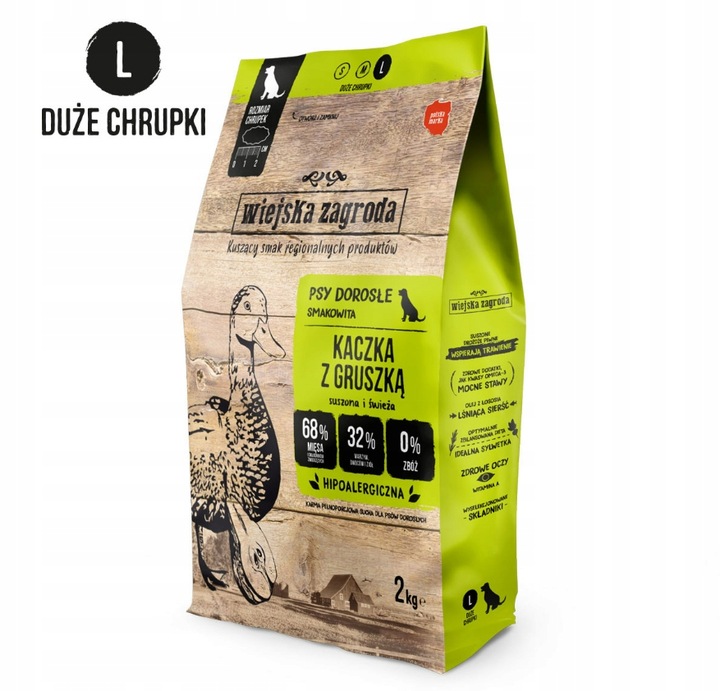 Wiejska Zagroda Kachna s hruškou Krmivo pro psy velké křupky L - 2 kg