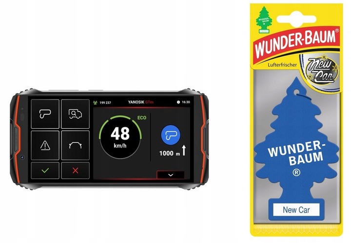Yanosik GTm Legální antiradar s dotykovým LCD a GPS + WUNDER-BAUM Voňavý vánoční stromek Vůně do auta Nový automobil