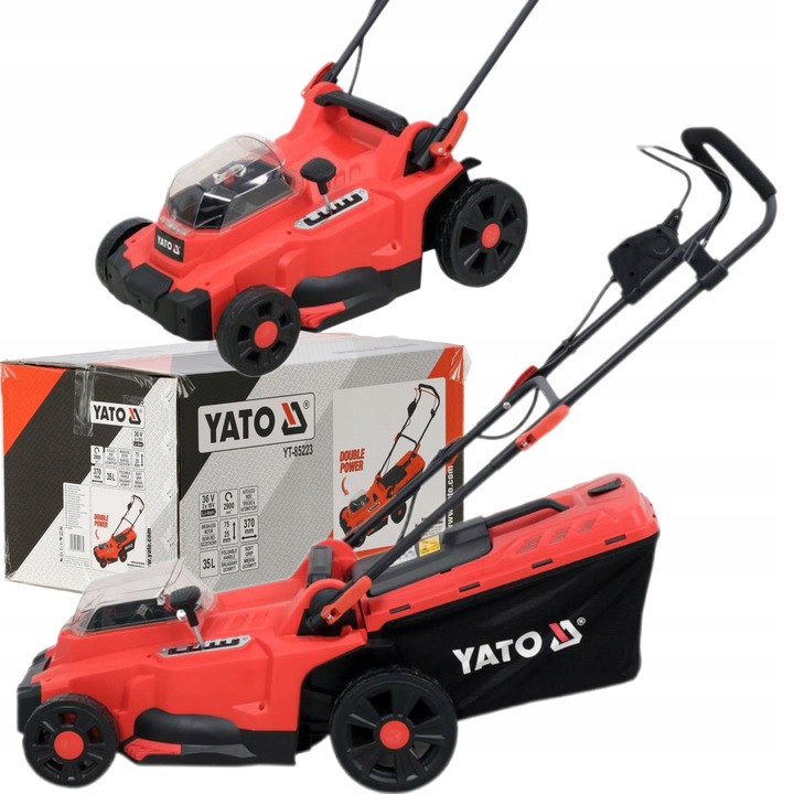 YATO BEZKARTÁČOVÁ AKUMULÁTOROVÁ SEKAČKA NA TRÁVY 18V 2x18V 37CM KOŠ 35L