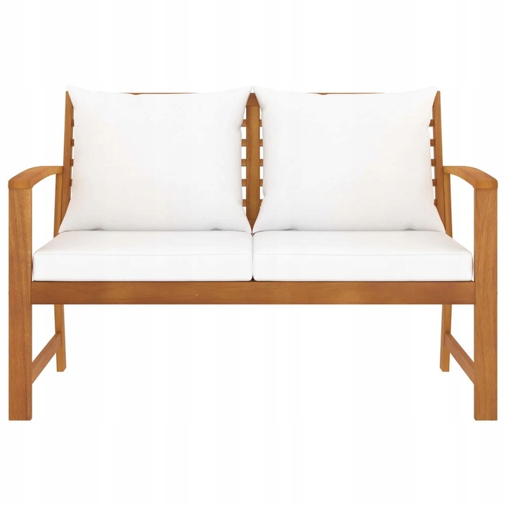 Zahradní lavice, 120 cm, krémové polštáře, dřevo
