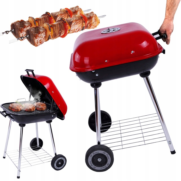 ZAHRADNÍ UHLÍKOVÝ GRIL S VÍKEM POPELNÍK NA KOLEČKÁCH Extralink Home GL-624