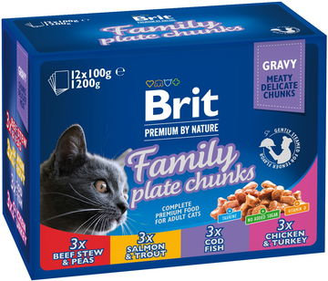 Brit Premium by Nature Cat Pouch Family Plate 1200 g (12 × 100 g)
