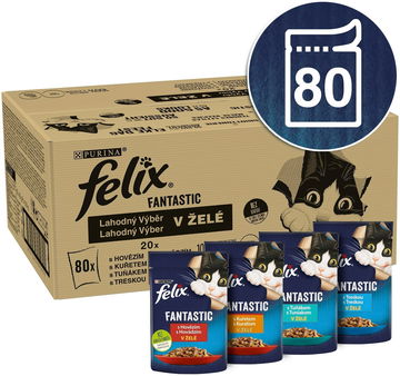Felix Fantastic kapsičky pro kočky hovězí, kuře, tuňák, treska v želé 80x85 g AKCE