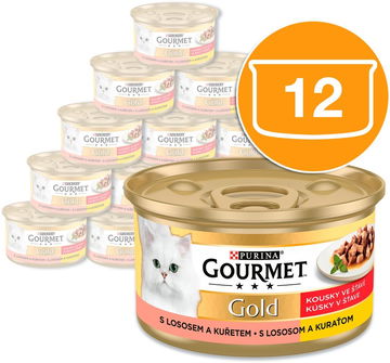 Gourmet Gold kousky ve šťávě s lososem a kuřetem 12 x 85 g