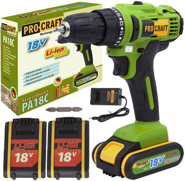 Procraft Aku vrtací šroubovák PA18C, 2 × 1,5 Ah