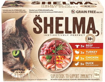 Shelma bezobilné dušené filetky 4 druhy masa 12 × 85 g