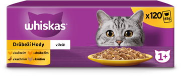 Whiskas 1+ Drůbeží hody krmivo pro dospělé kočky v želé 120 × 85 g