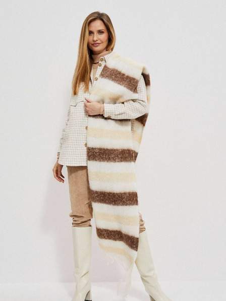 A wide scarf with stripes