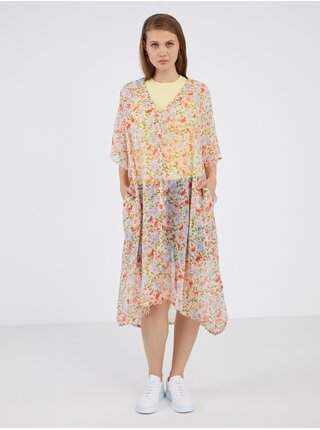 Bílý dámský květovaný kaftan Pieces Vertrud