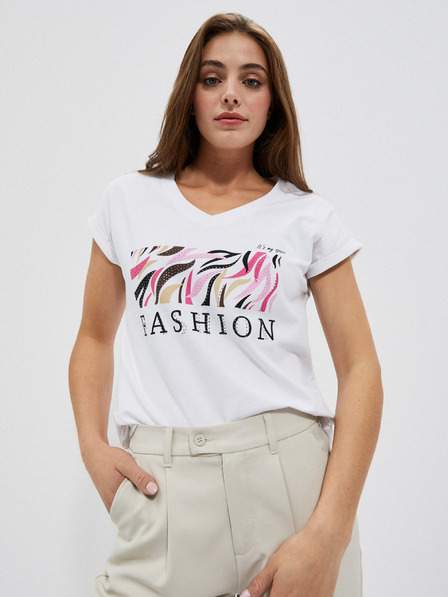 Bílé dámské tričko s potiskem Moodo AKCE