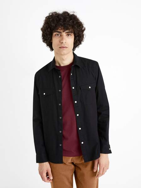 Černá džínová košile modern fit Celio Cadenlo AKCE