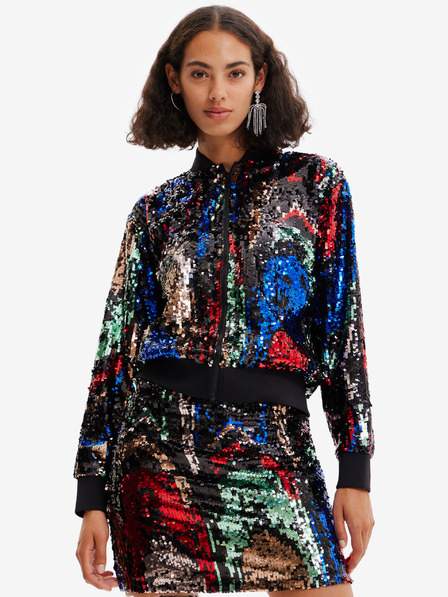 Červeno-černý dámský bomber s flitry Desigual Sequin
