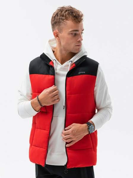 Černo-červená pánská prošívaná vesta Ombre Clothing